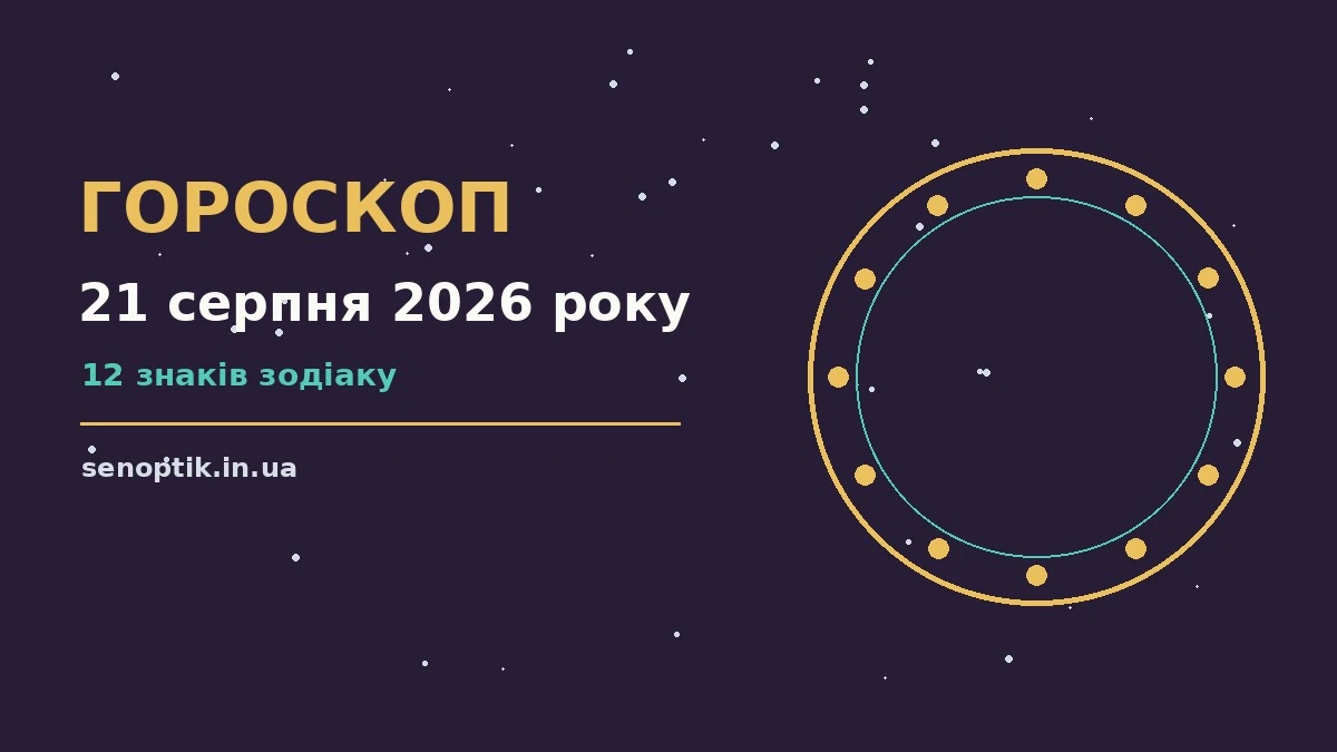 Зоряне небо над міською вулицею увечері п'ятниці 21 серпня 2026 року, символ гороскопу на цей день